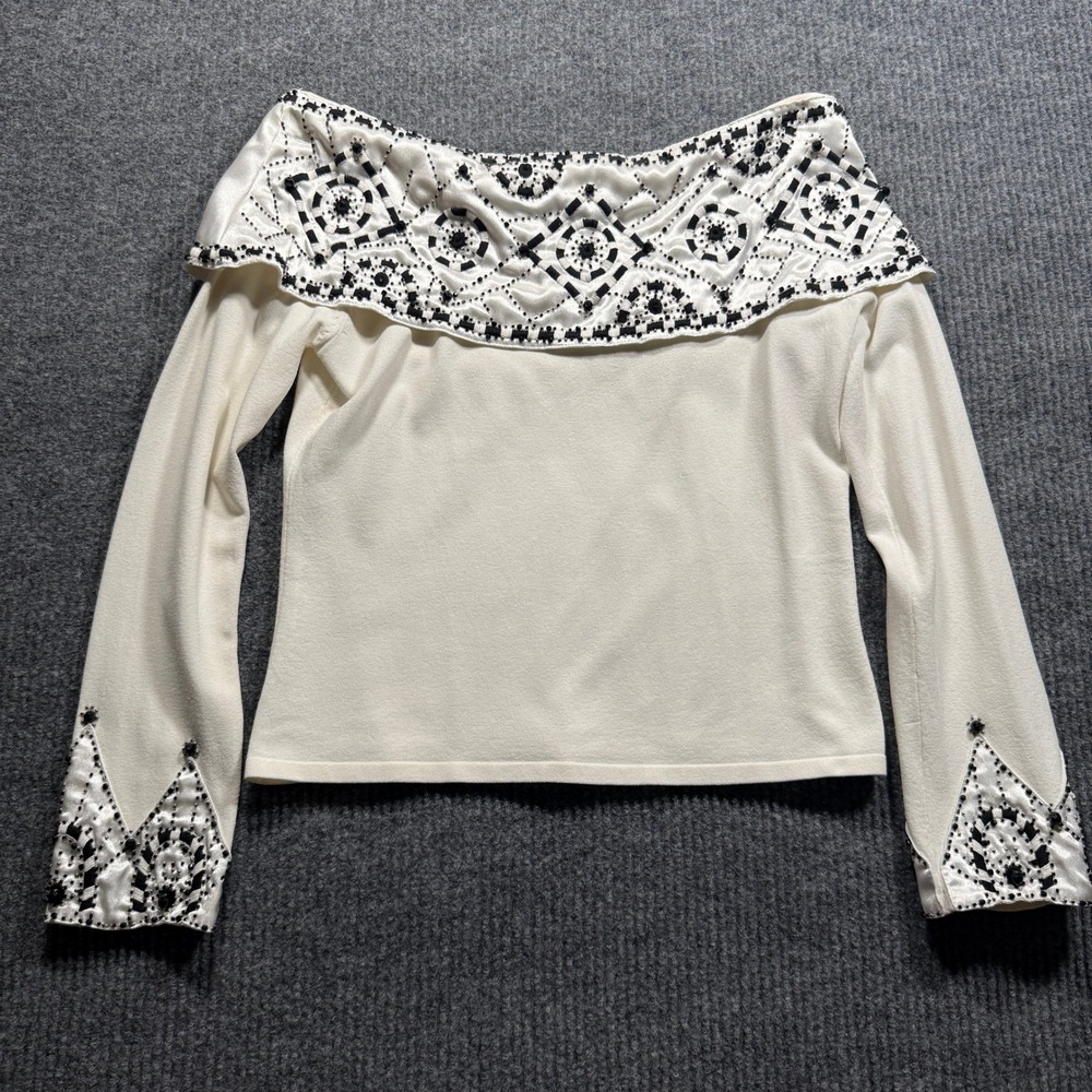 Gaby & Eden Off Shoulder Beaded Top Women L White Black Y2K Coquette Victorian